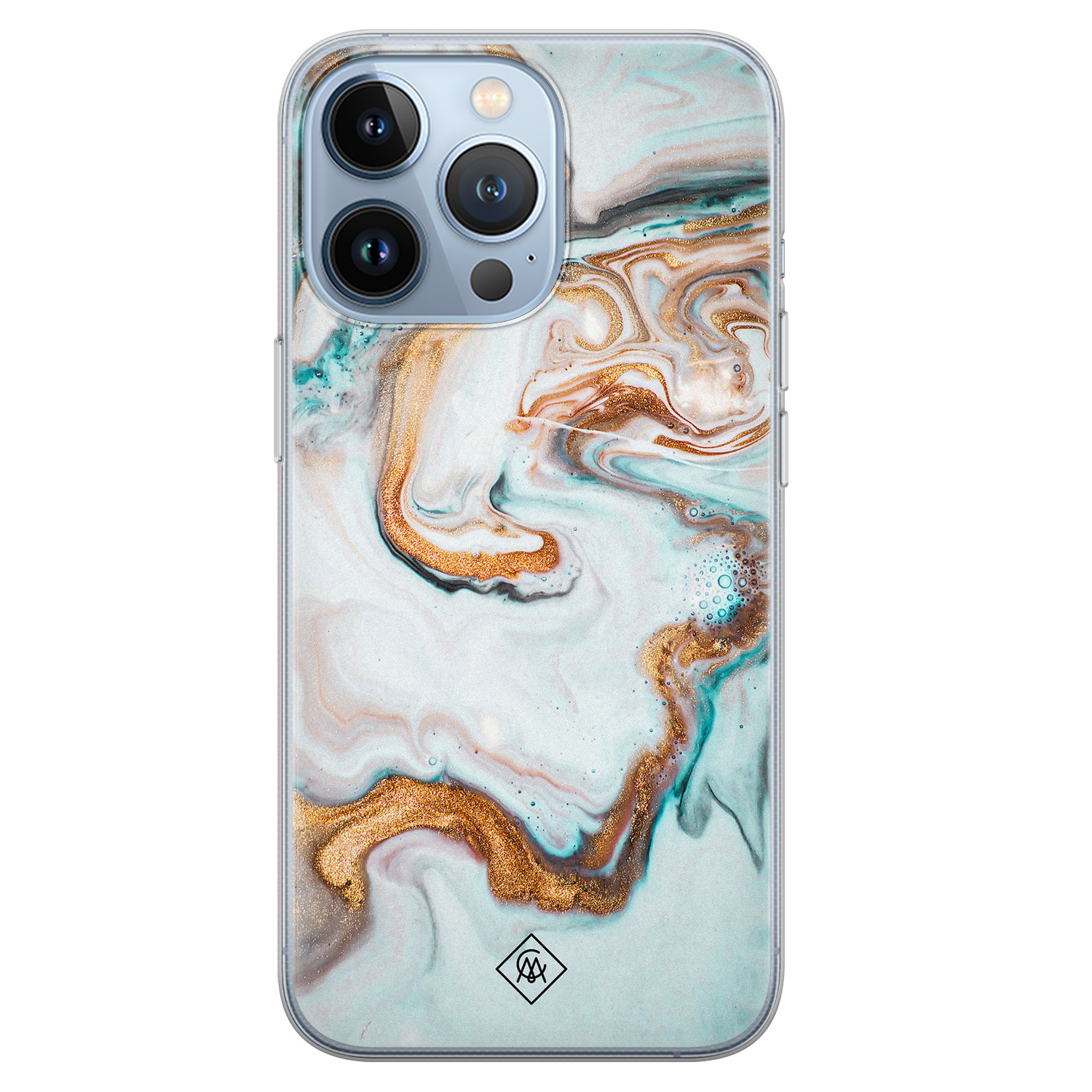 iPhone 13 Pro siliconen hoesje Marmer blauw goud