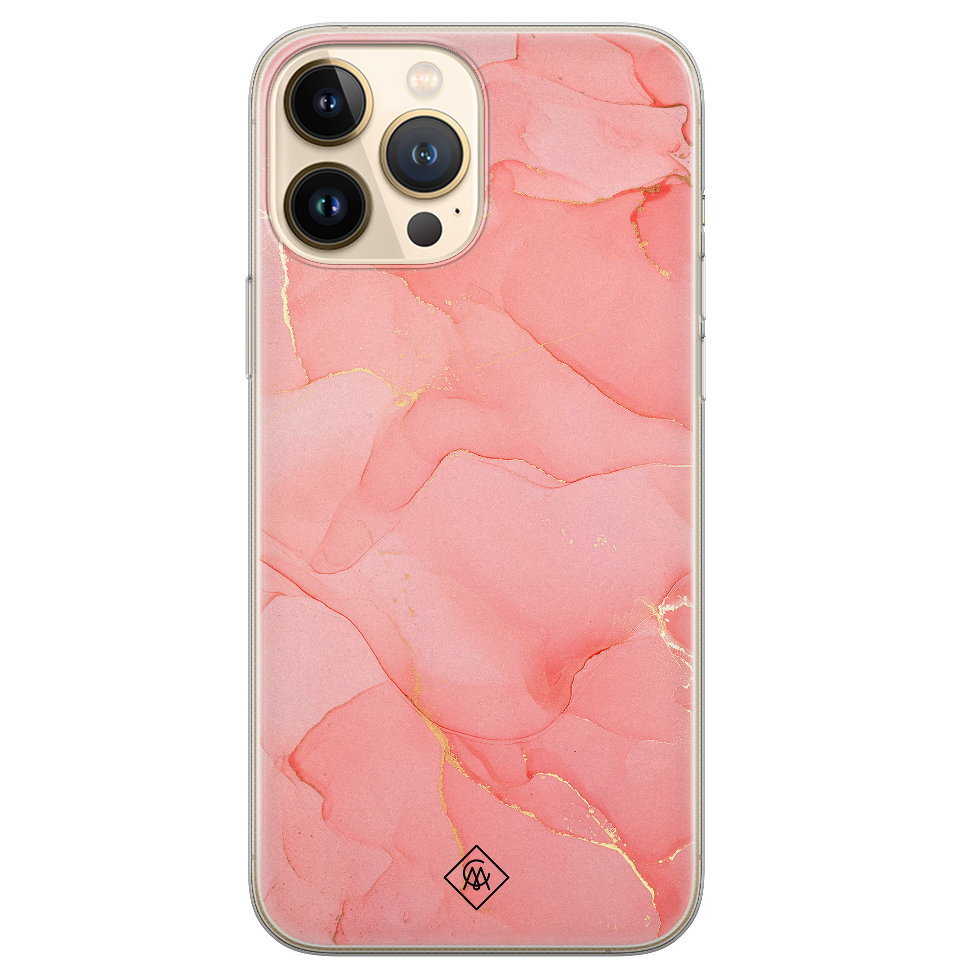 iPhone 13 Pro Max siliconen hoesje - Marmer roze