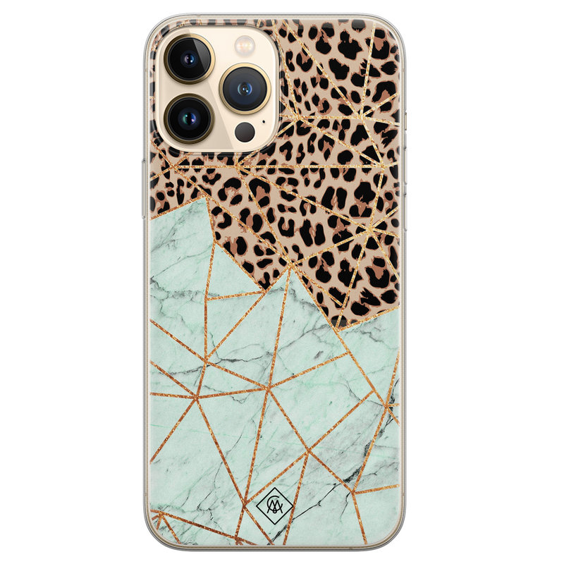 Casimoda iPhone 13 Pro Max siliconen hoesje - Luipaard marmer mint