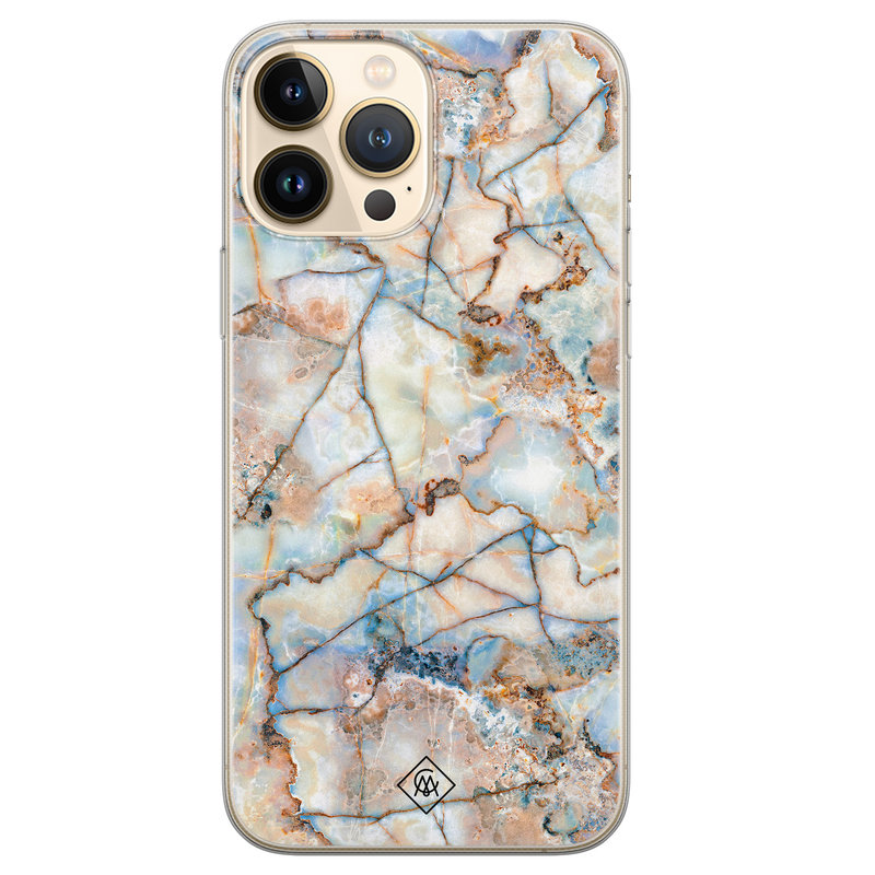 Casimoda iPhone 13 Pro Max siliconen hoesje - Marmer bruin blauw