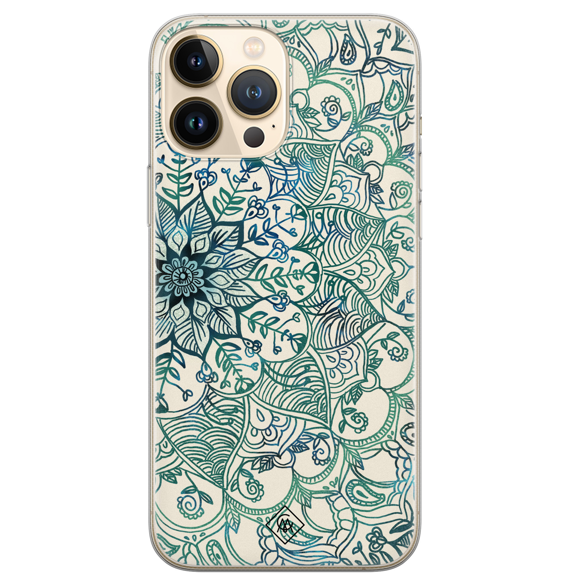 iPhone 13 Pro Max siliconen hoesje - Mandala blauw