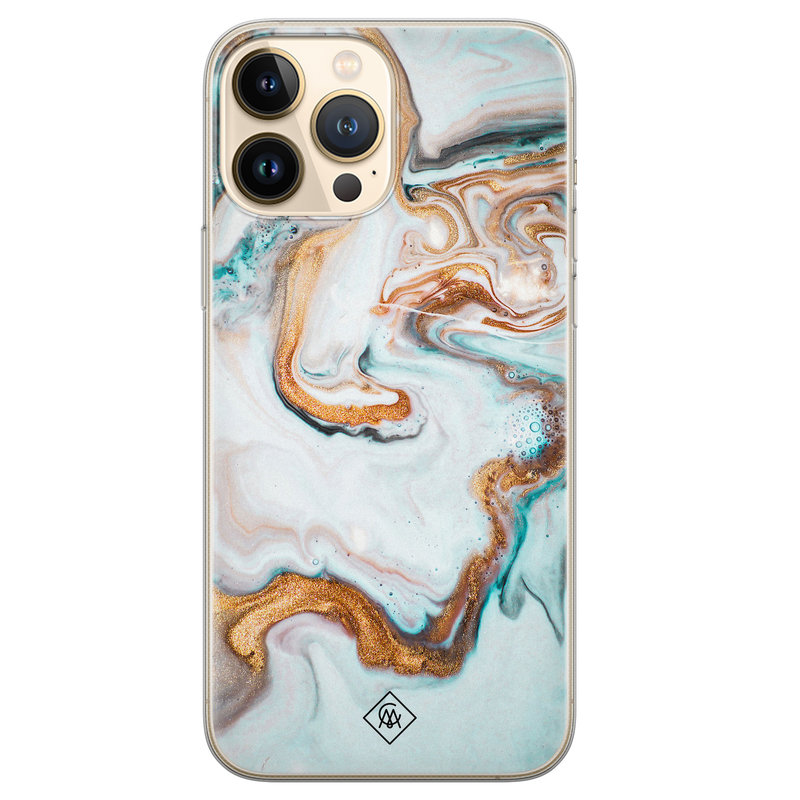 Casimoda iPhone 13 Pro Max siliconen hoesje - Marmer blauw goud