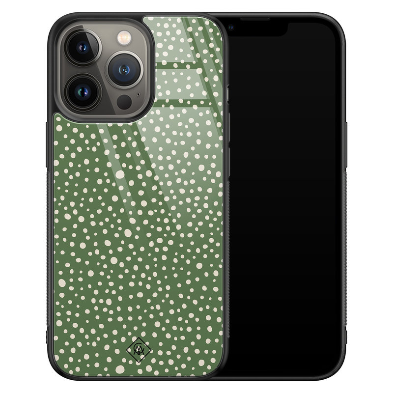 Casimoda iPhone 13 Pro glazen hardcase - Green dots