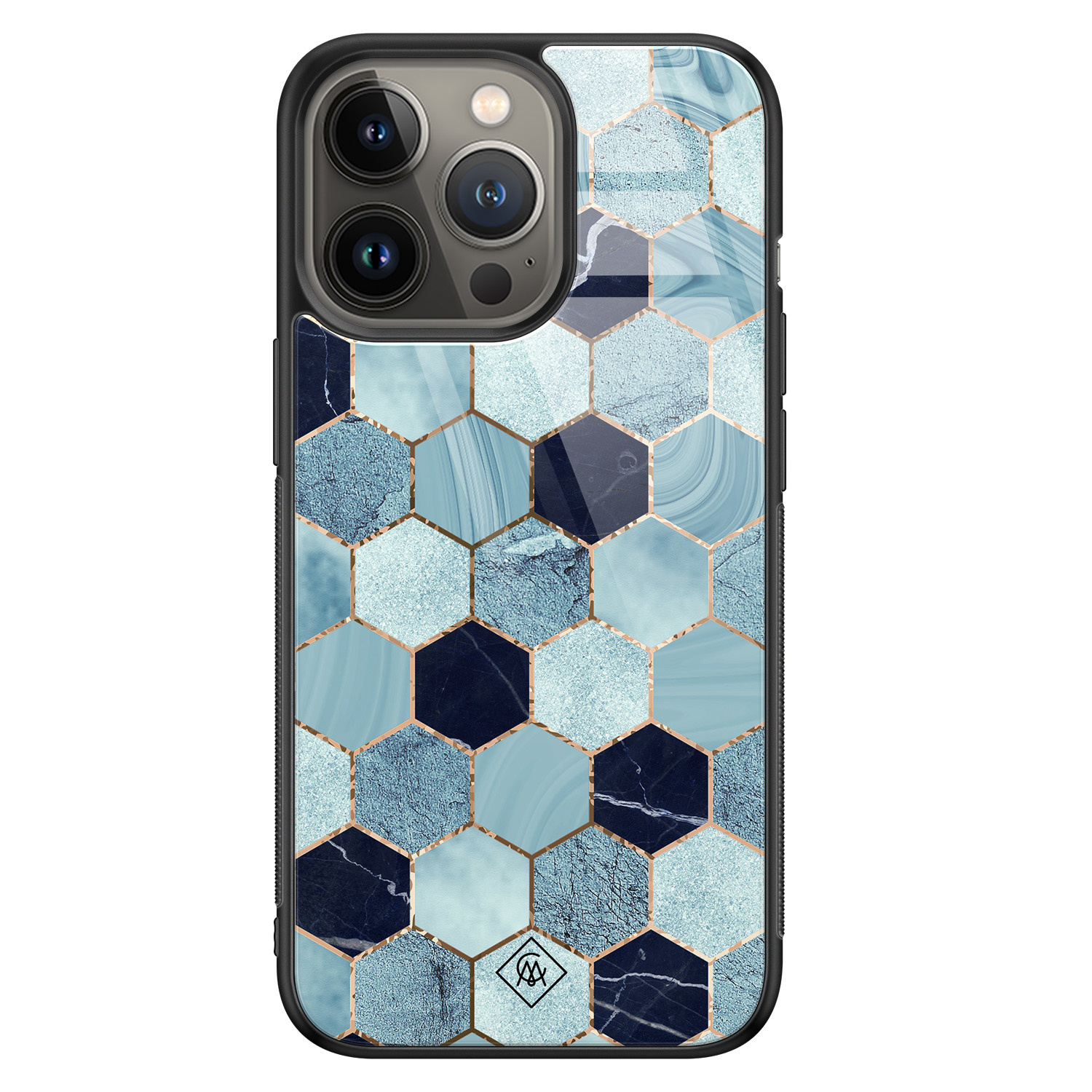 iPhone 13 Pro glazen hardcase Blue cubes