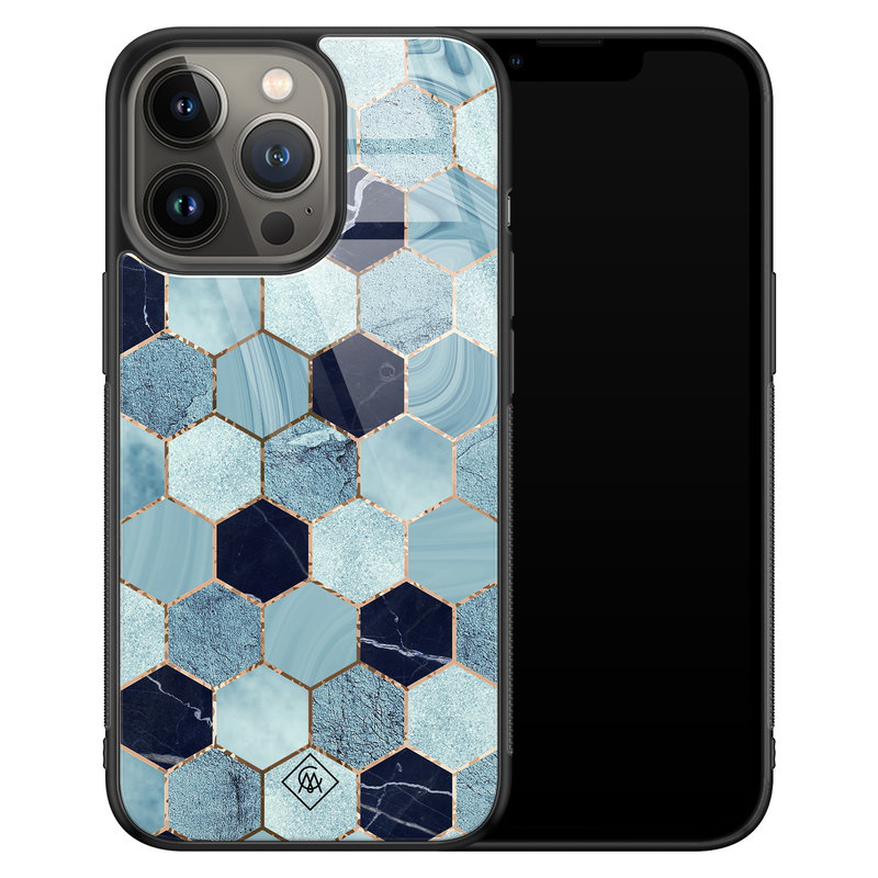 Casimoda iPhone 13 Pro glazen hardcase - Blue cubes