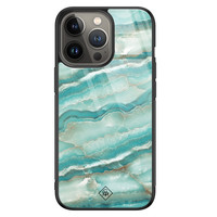 Casimoda iPhone 13 Pro glazen hardcase - Marmer azuurblauw