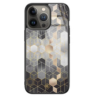 Casimoda iPhone 13 Pro glazen hardcase - Hexagons zwart