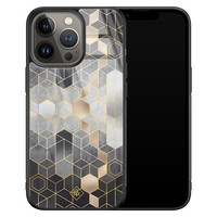 Casimoda iPhone 13 Pro glazen hardcase - Hexagons zwart