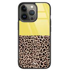 Casimoda iPhone 13 Pro glazen hardcase - Luipaard geel