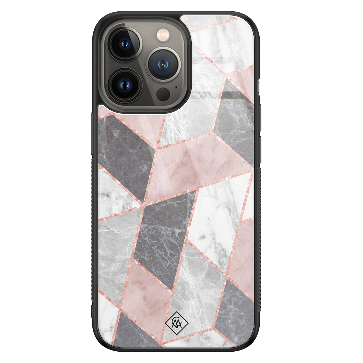 iPhone 13 Pro glazen hardcase Stone grid