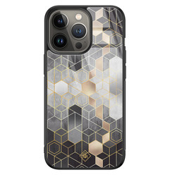 Casimoda iPhone 13 Pro glazen hardcase - Grey cubes