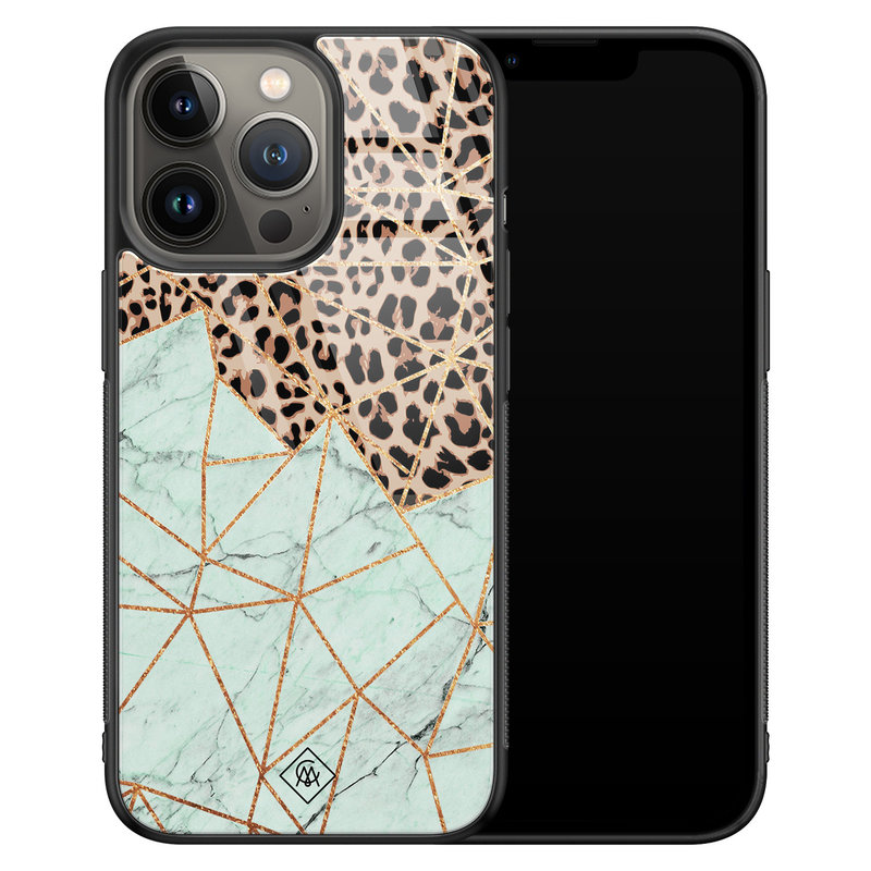 Casimoda iPhone 13 Pro glazen hardcase - Luipaard marmer mint