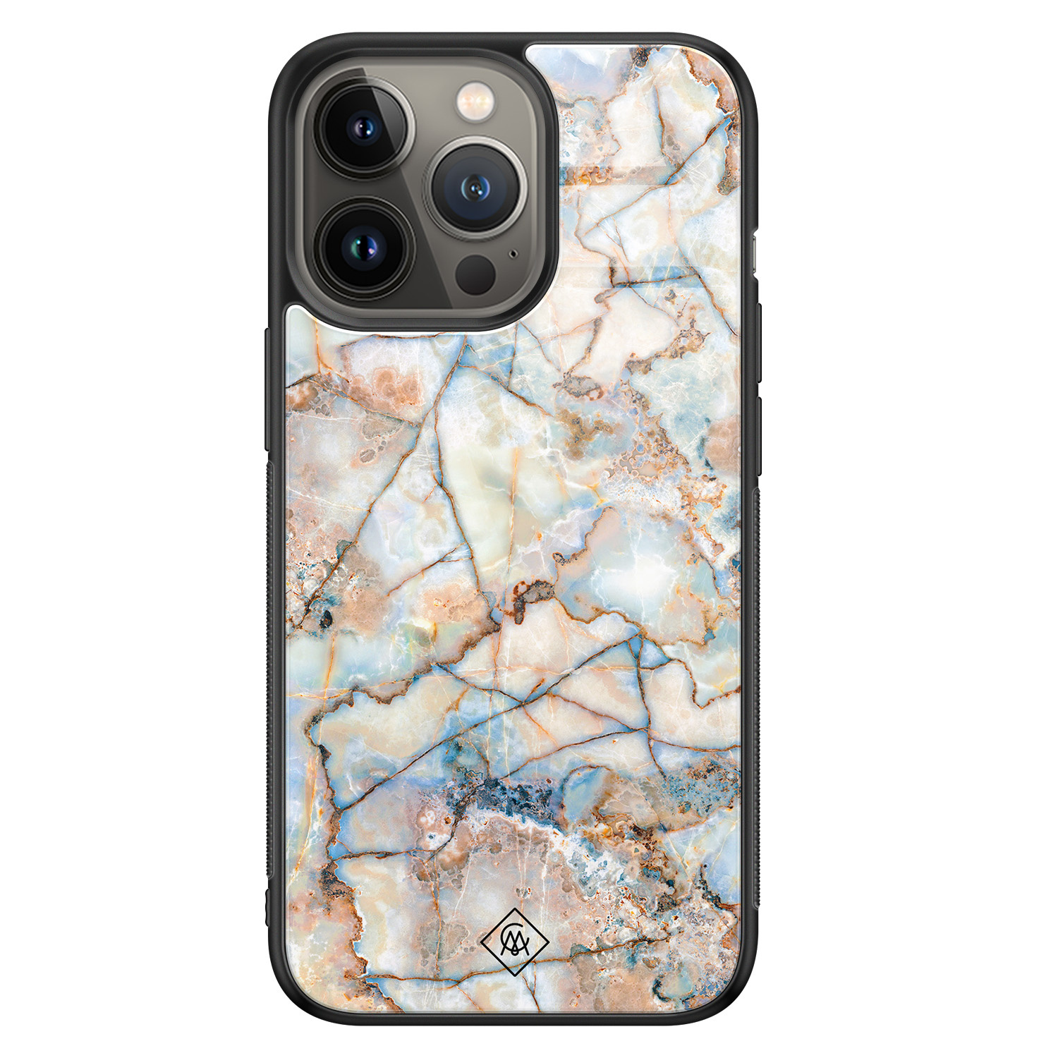 iPhone 13 Pro glazen hardcase Marmer bruin blauw