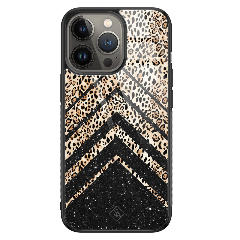 Casimoda iPhone 13 Pro glazen hardcase - Chevron luipaard