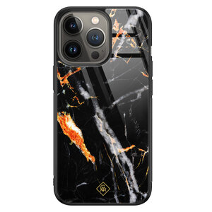 Casimoda iPhone 13 Pro glazen hardcase - Marmer zwart oranje