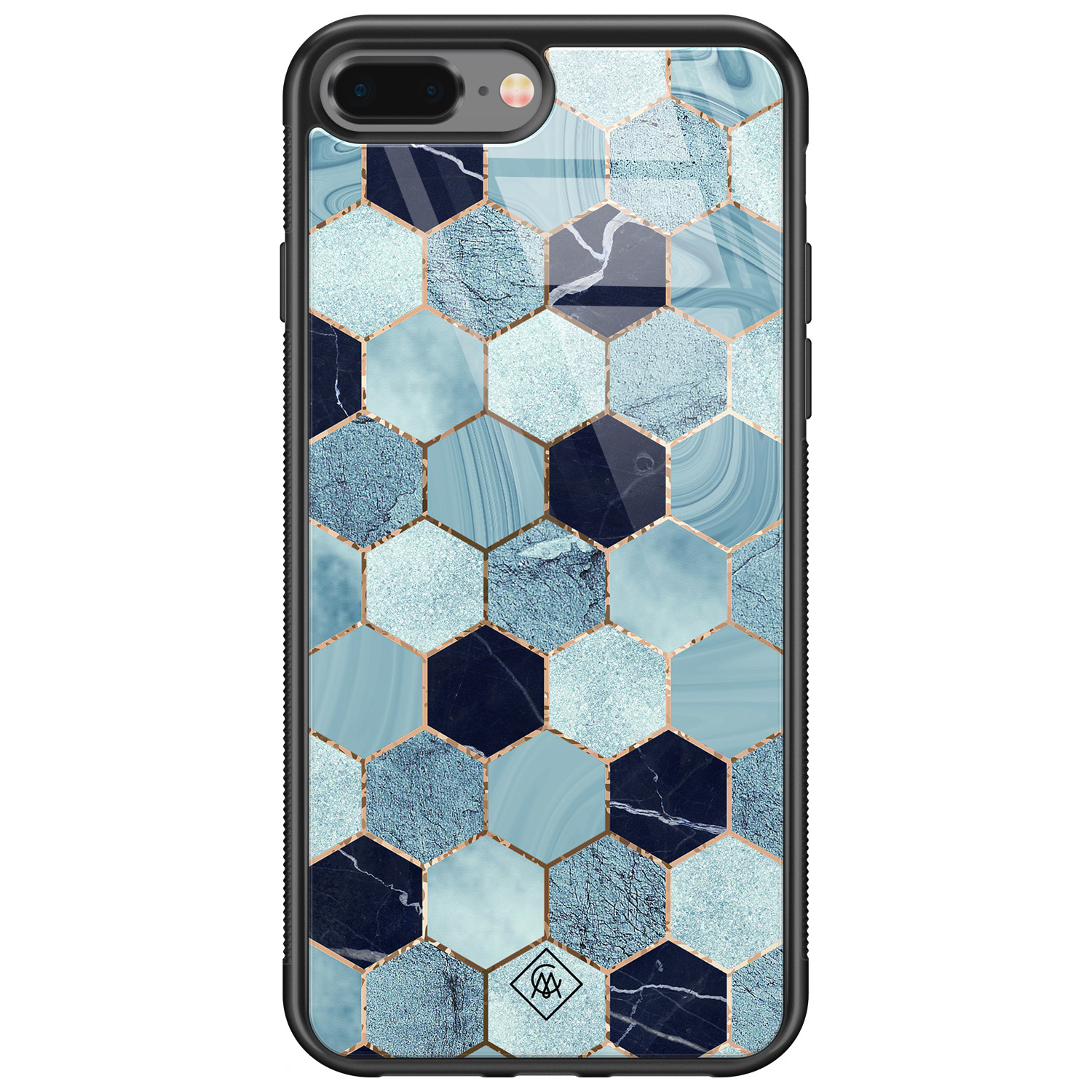 iPhone 8 Plus 7 Plus glazen hardcase Blue cubes