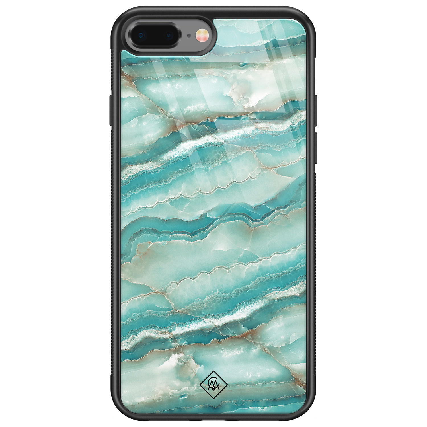 iPhone 8 Plus/7 Plus glazen hardcase - Marmer azuurblauw