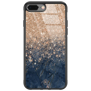 Casimoda iPhone 8 Plus/7 Plus glazen hardcase - Marmer blauw rosegoud
