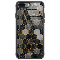 Casimoda iPhone 8 Plus/7 Plus glazen hardcase - Hexagons zwart