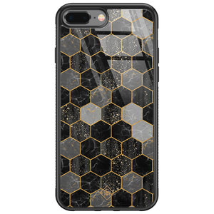 Casimoda iPhone 8 Plus/7 Plus glazen hardcase - Hexagons zwart
