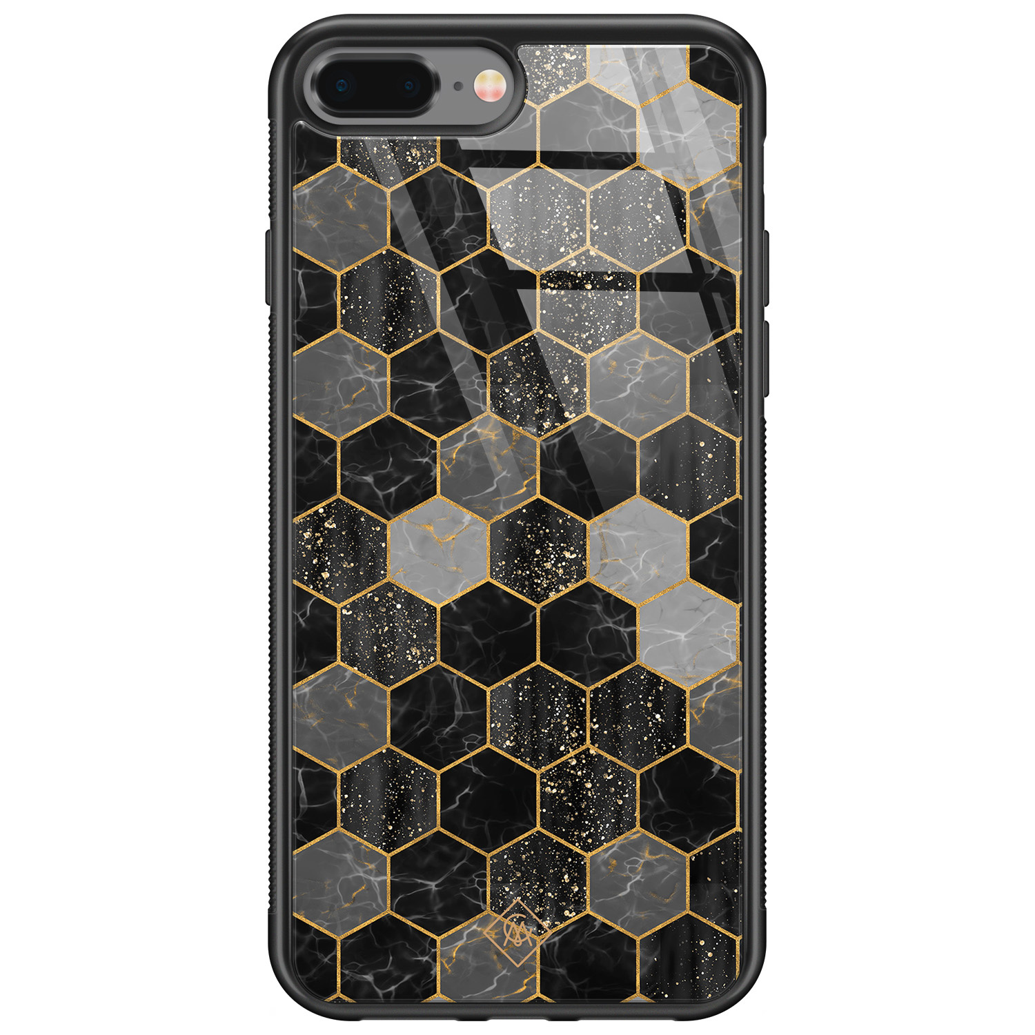 iPhone 8 Plus 7 Plus glazen hardcase Hexagons zwart