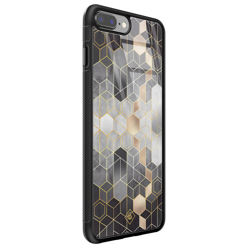 Casimoda iPhone 8 Plus/7 Plus glazen hardcase - Grey cubes