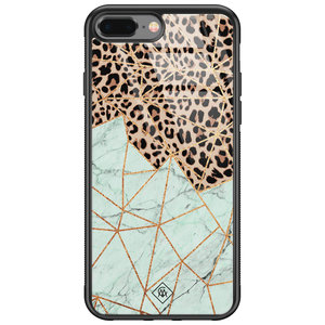 Casimoda iPhone 8 Plus/7 Plus glazen hardcase - Luipaard marmer mint