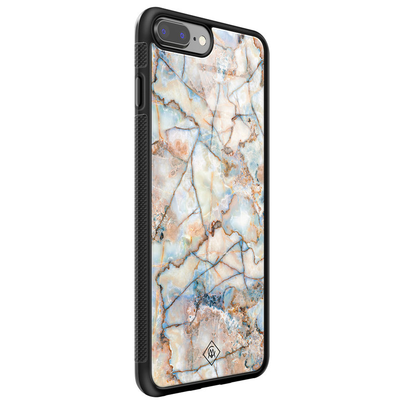 Casimoda iPhone 8 Plus/7 Plus glazen hardcase - Marmer bruin blauw