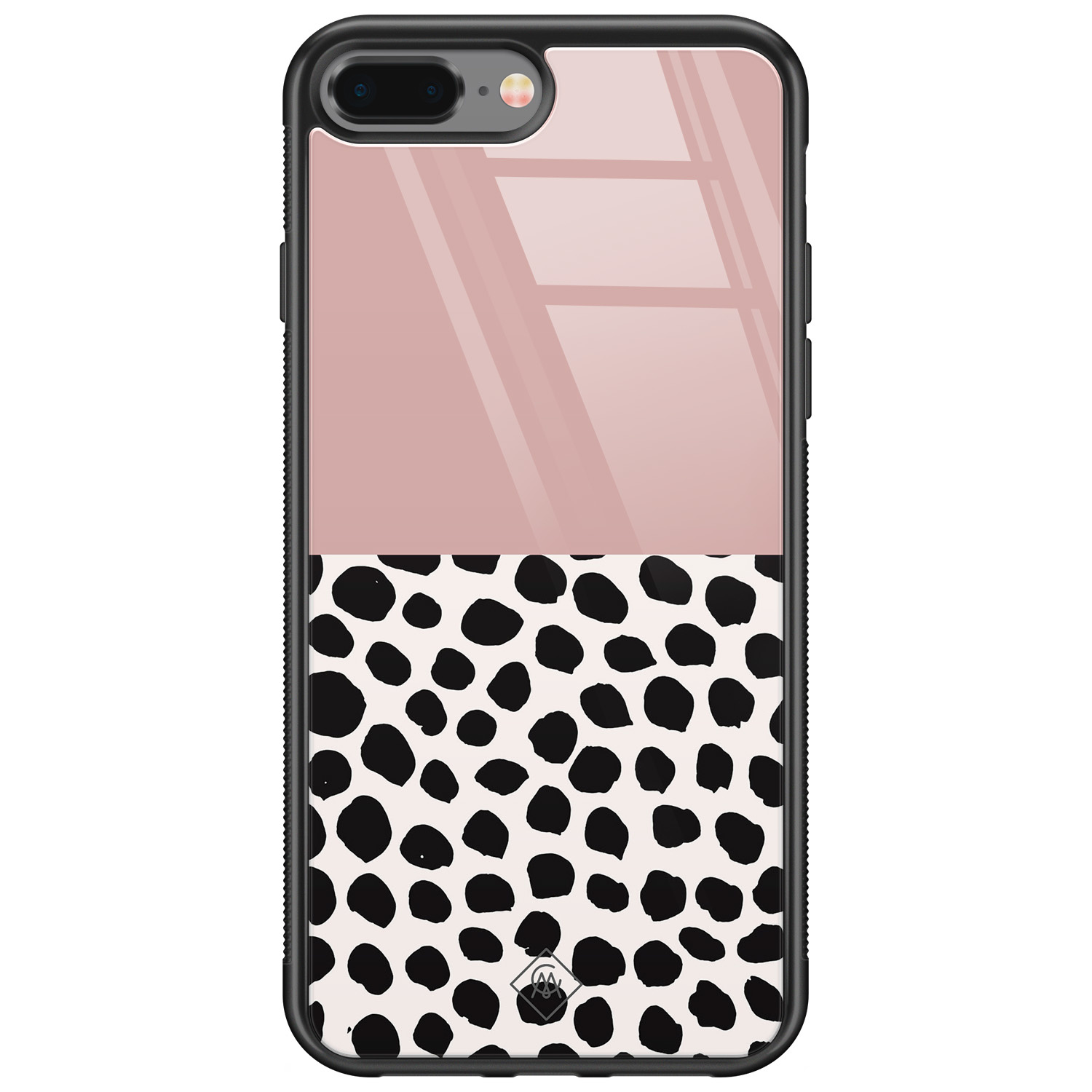 iPhone 8 Plus 7 Plus glazen hardcase Pink dots