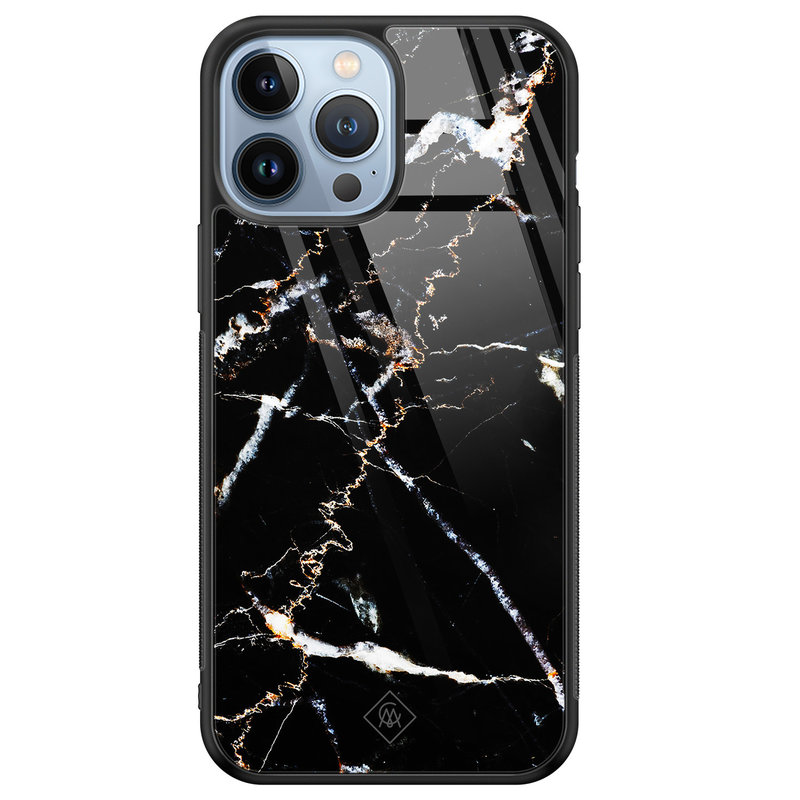 Casimoda iPhone 13 Pro Max glazen hardcase - Marmer zwart