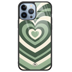 Casimoda iPhone 13 Pro Max glazen hardcase - Hart swirl groen