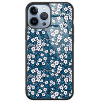 Casimoda iPhone 13 Pro Max glazen hardcase - Bloemen blauw