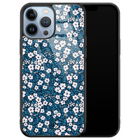 Casimoda iPhone 13 Pro Max glazen hardcase - Bloemen blauw