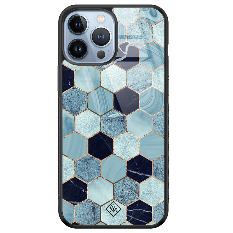 Casimoda iPhone 13 Pro Max glazen hardcase - Blue cubes