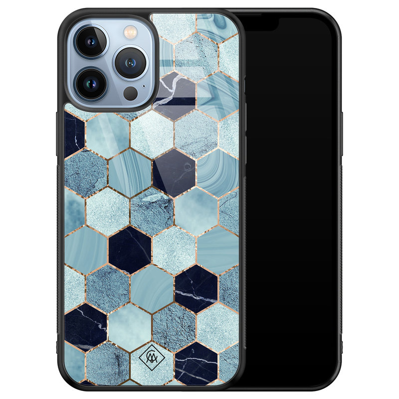 Casimoda iPhone 13 Pro Max glazen hardcase - Blue cubes
