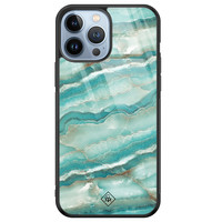 Casimoda iPhone 13 Pro Max glazen hardcase - Marmer azuurblauw