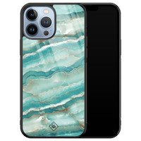 Casimoda iPhone 13 Pro Max glazen hardcase - Marmer azuurblauw