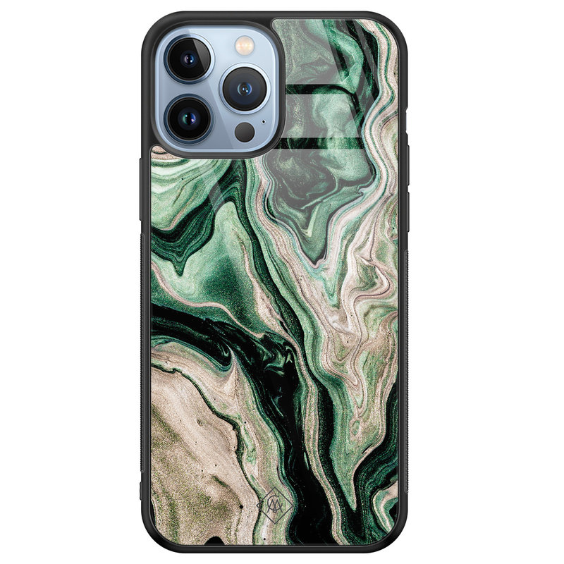 Casimoda iPhone 13 Pro Max glazen hardcase - Green waves