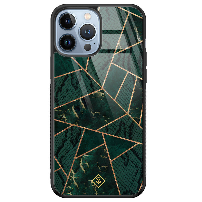 Casimoda iPhone 13 Pro Max glazen hardcase - Abstract groen