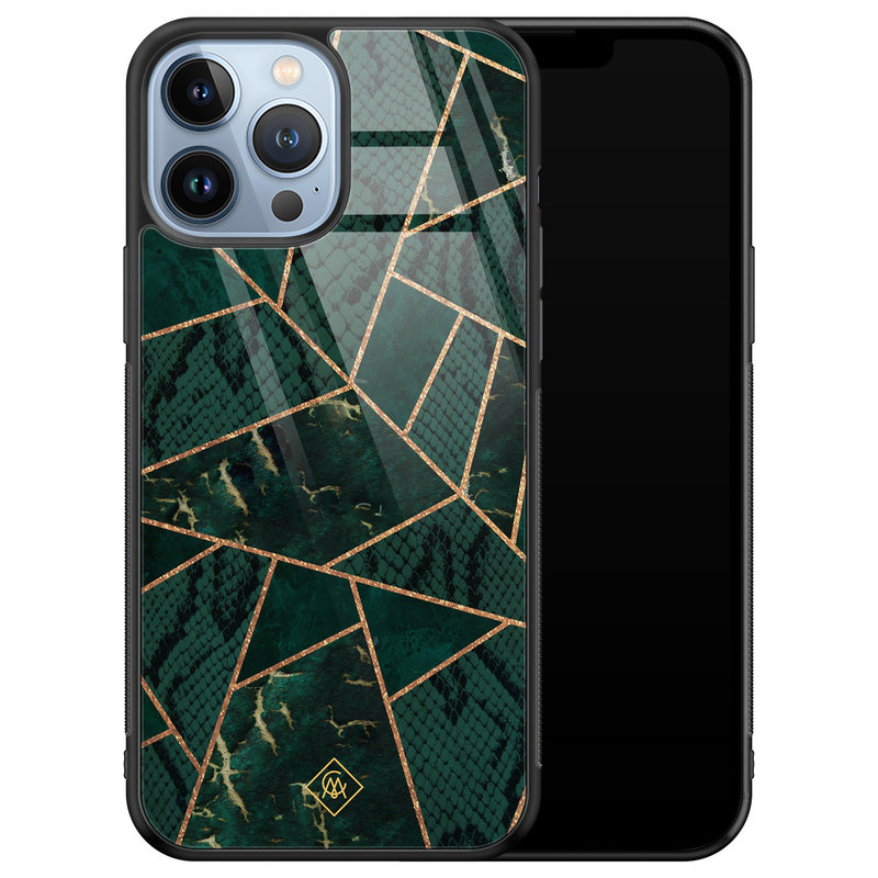 Casimoda iPhone 13 Pro Max glazen hardcase - Abstract groen