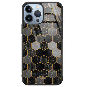 Casimoda iPhone 13 Pro Max glazen hardcase - Hexagons zwart