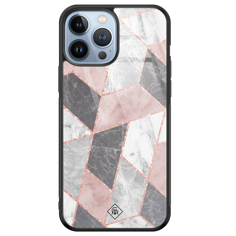 Casimoda iPhone 13 Pro Max glazen hardcase - Stone grid