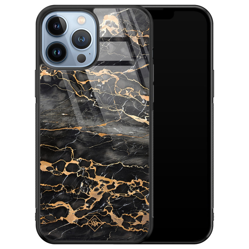 Casimoda iPhone 13 Pro Max glazen hardcase - Marmer grijs brons