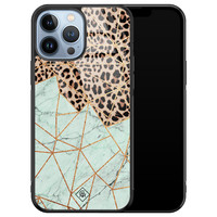 Casimoda iPhone 13 Pro Max glazen hardcase - Luipaard marmer mint