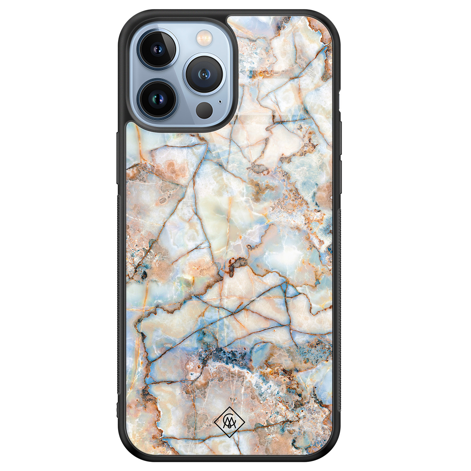 iPhone 13 Pro Max glazen hardcase Marmer bruin blauw