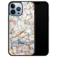 Casimoda iPhone 13 Pro Max glazen hardcase - Marmer bruin blauw