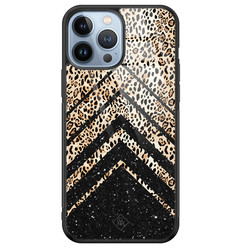 Casimoda iPhone 13 Pro Max glazen hardcase - Chevron luipaard