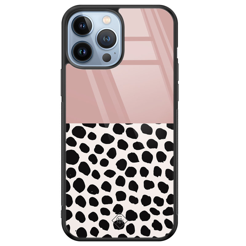 Casimoda iPhone 13 Pro Max glazen hardcase - Pink dots