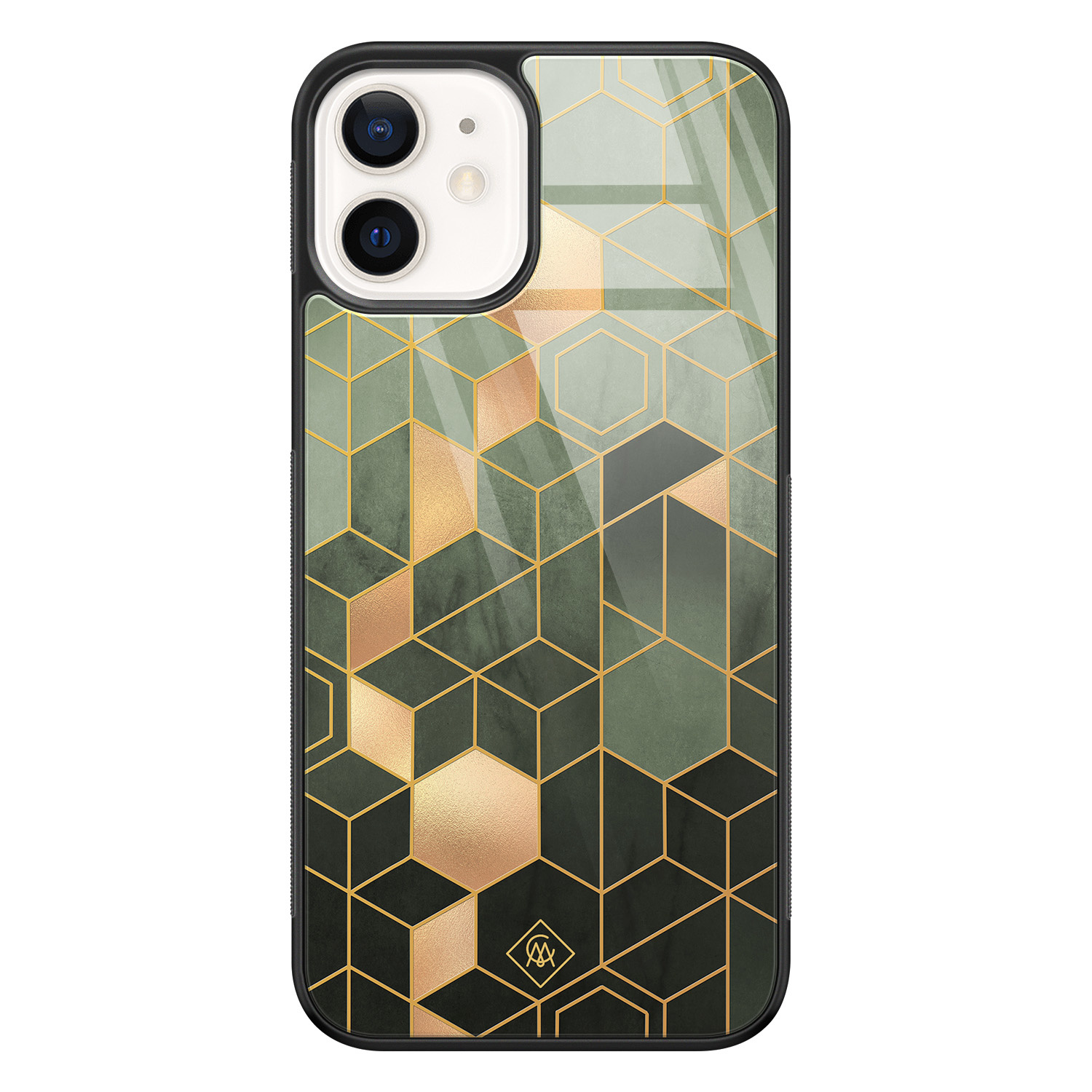iPhone 12 glazen hardcase Kubus groen