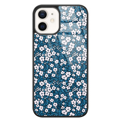 Casimoda iPhone 12 glazen hardcase - Bloemen blauw